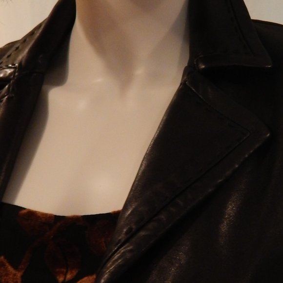 Jones New York  BLACK LEATHER LONG COAT - Picture 13 of 13
